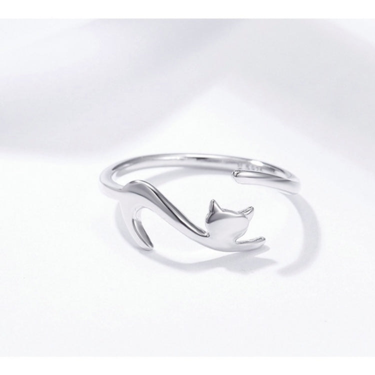 Silver-tone cat open ring, side view with cat head cutout