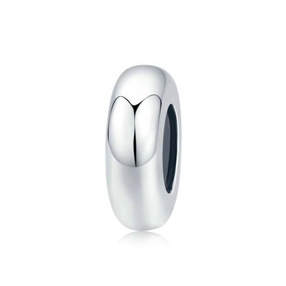 925 sterling silver bead charm with polished oval design and dark center opening