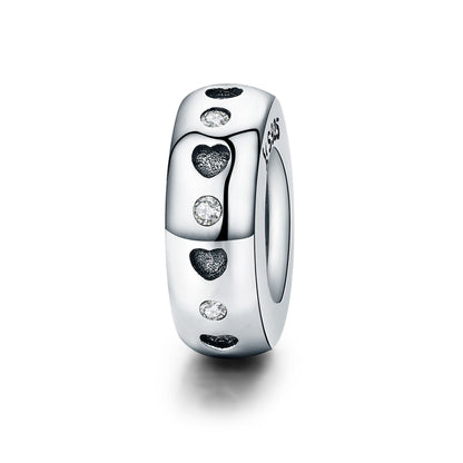 925 sterling silver heart charm bead with black heart pattern and clear CZ stones