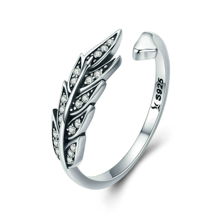 S925 silver open leaf ring with pave stones