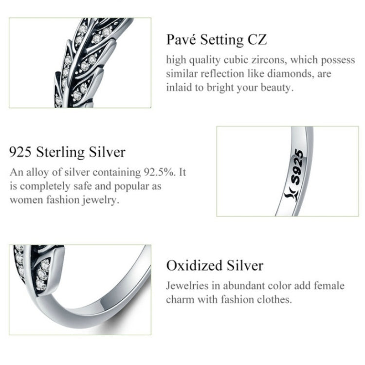 925 sterling silver open leaf ring with pavé CZ detail