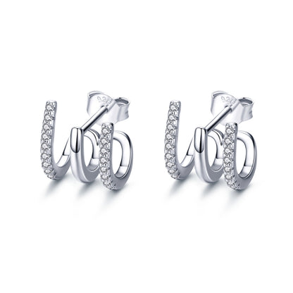 Sterling silver three-layer twisted zircon earrings, pair