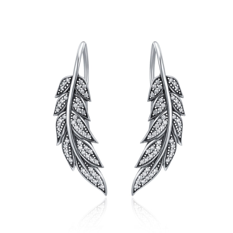 Silver leaf drop earrings with pavé stones