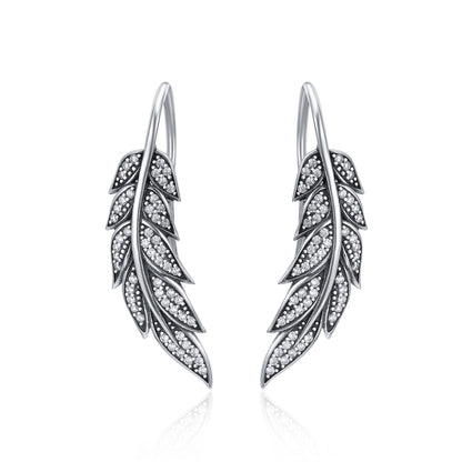 Silver leaf drop earrings with pavé stones