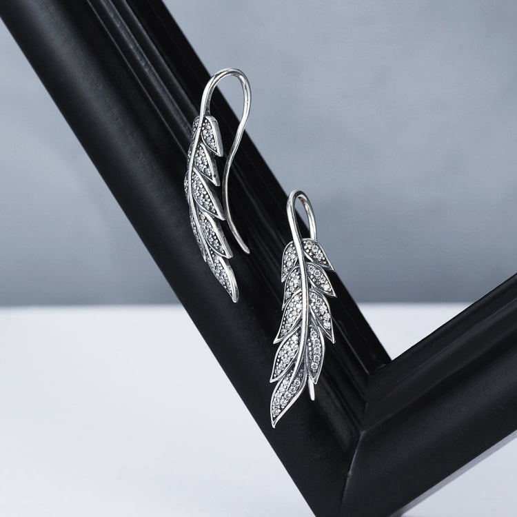 Silver leaf diamond earrings, pair