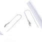 Long silver-tone chain earrings with pointed feather pendant and slim posts