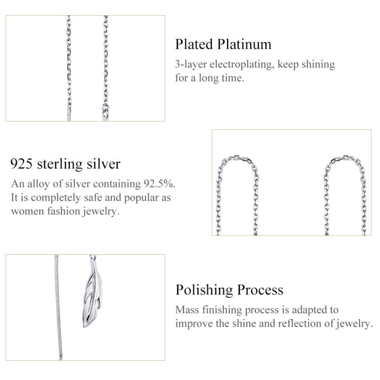 Silver-tone plated earrings with dangling feather charm on chain