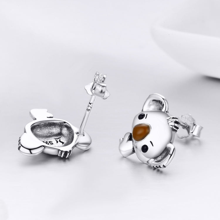 Koala stud earrings with butterfly backs, brown enamel face on polished silver
