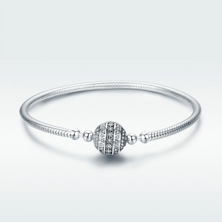 Sterling silver bangle bracelet with round paved centerpiece and small sphere connectors