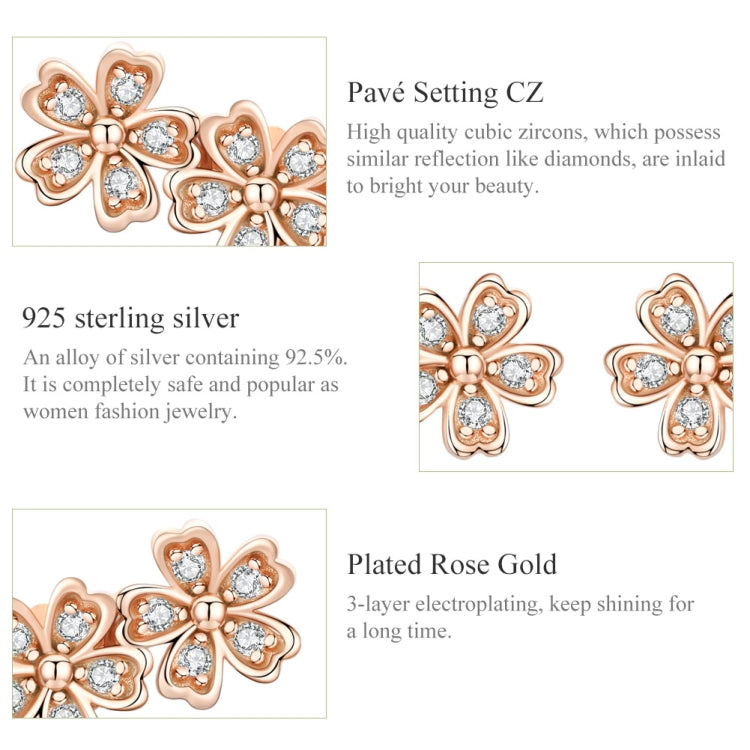 Rose gold flower stud earrings in sterling silver with clear zircon stones