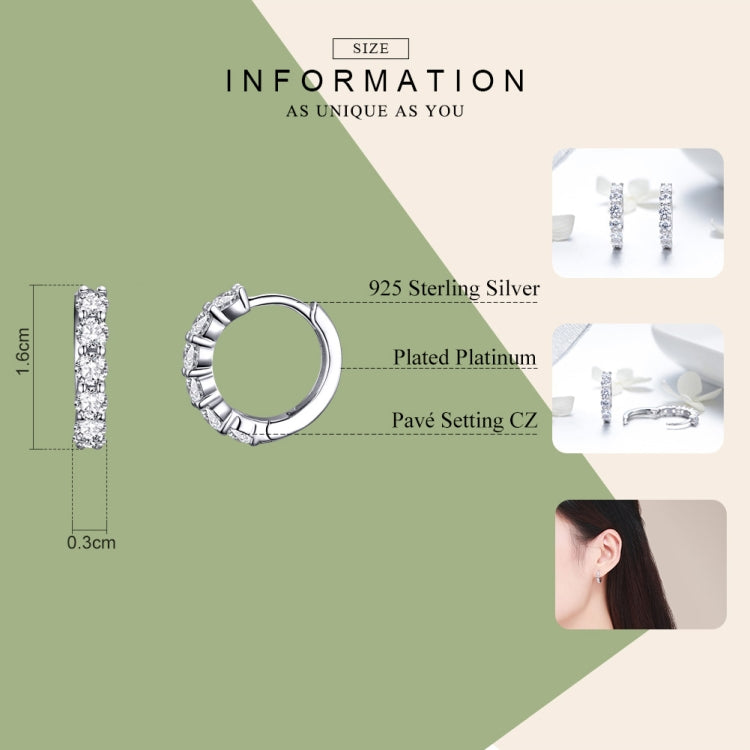 Platinum-plated zircon sterling silver hoop earrings with pavé setting