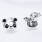 Panda face sterling silver earrings with butterfly back and black enamel details