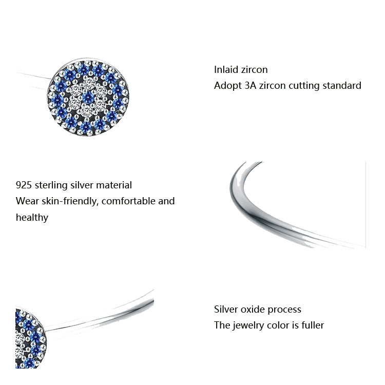 Round blue zircon inlaid disc charm on sterling silver bangle bracelet