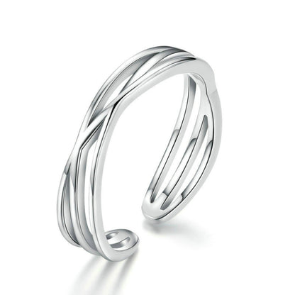 Silver open triple-band ring with polished shine and smooth rounded ends