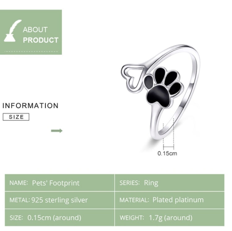 Sterling silver open ring featuring a paw print and dripping-style outline