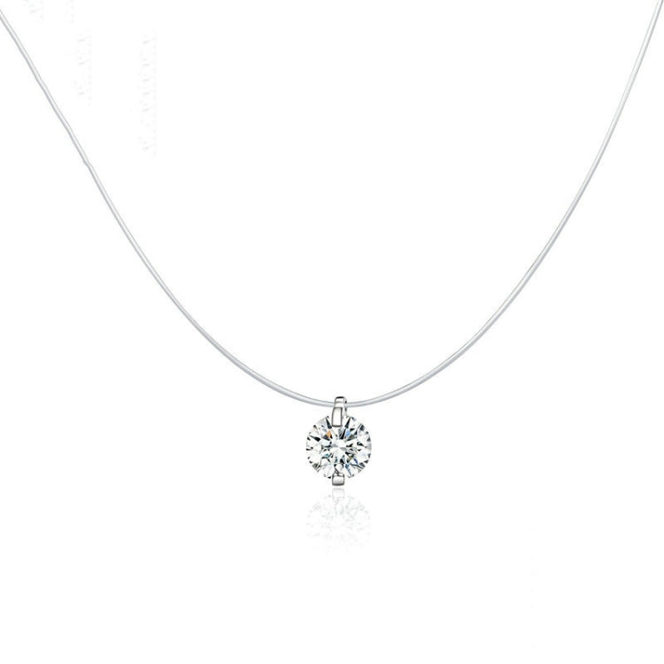 Sterling silver fish line necklace with round zircon pendant and thin chain