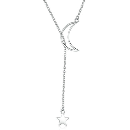 Sterling silver moon and star pendant necklace with fine link chain