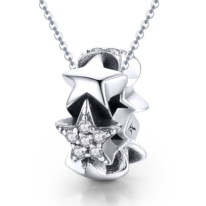 Star charm pendant with zircon inlay and S925 sterling silver chain