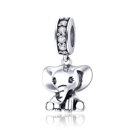 Sterling silver elephant pendant charm with pavé bead bail