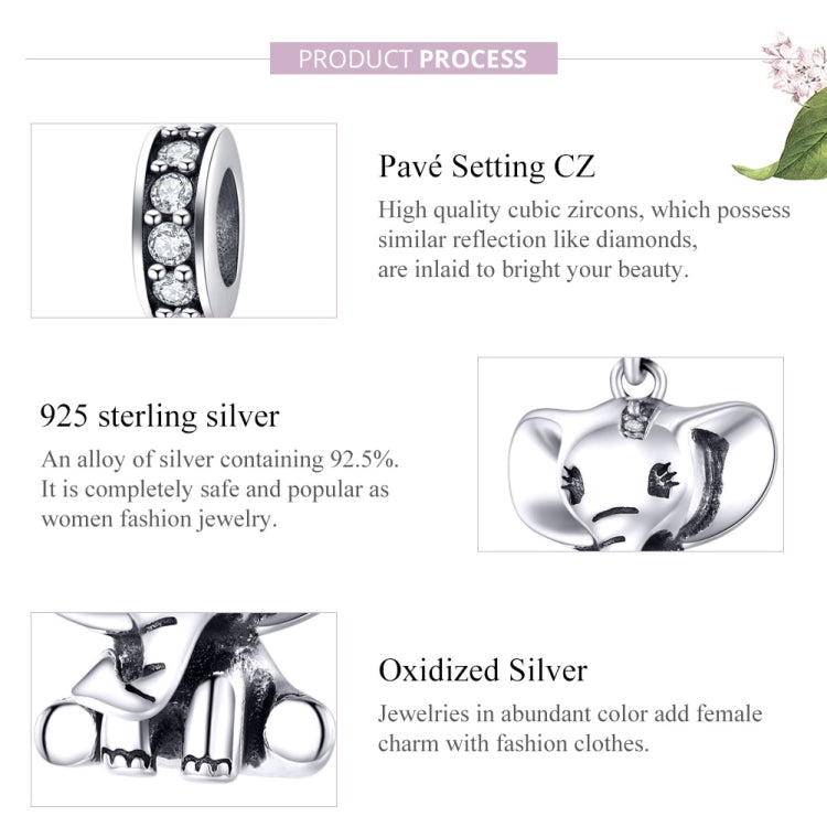 Sterling silver elephant pendant with pavé CZ and oxidized details