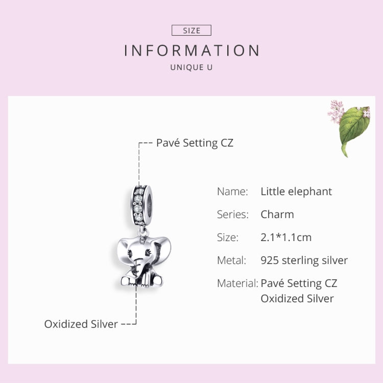 Sterling silver elephant charm pendant with pavé CZ