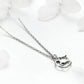 Silver-tone cat-and-heart pendant necklace with small zircon inlaid on chain