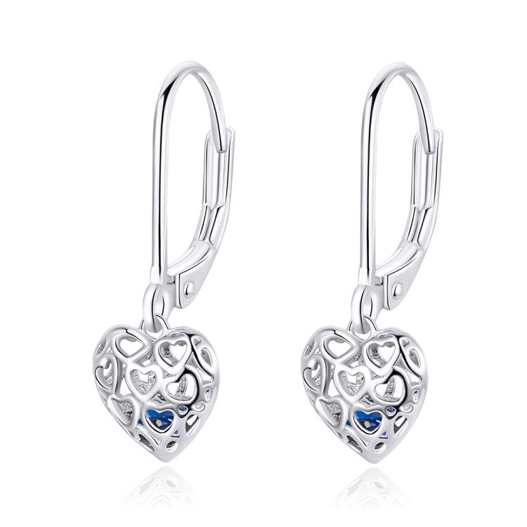 Sterling silver heart-shaped hollow stud earrings with lever back clasps