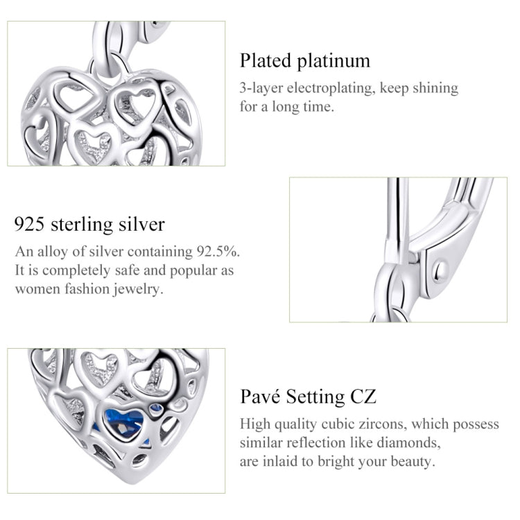 925 sterling silver hollow heart stud earring with platinum plating