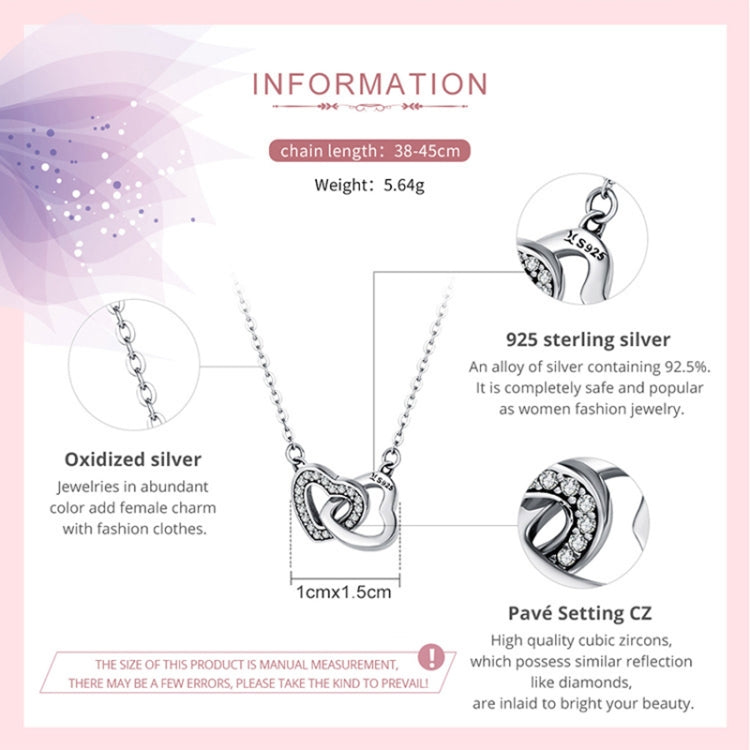 Sterling silver necklace with interlocking heart pendant and chain length 38-45 cm