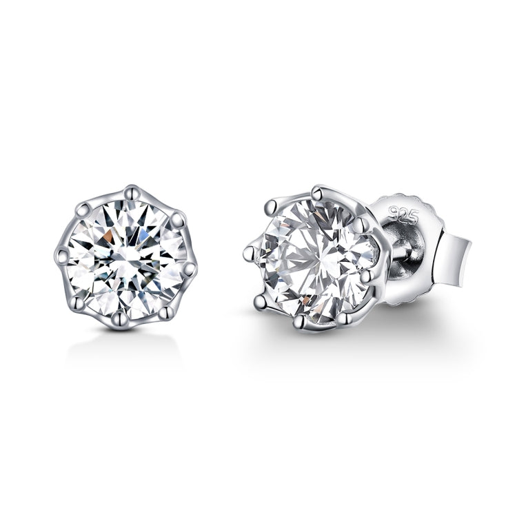 Sterling silver stud earrings with round clear zircon crystal in prong setting
