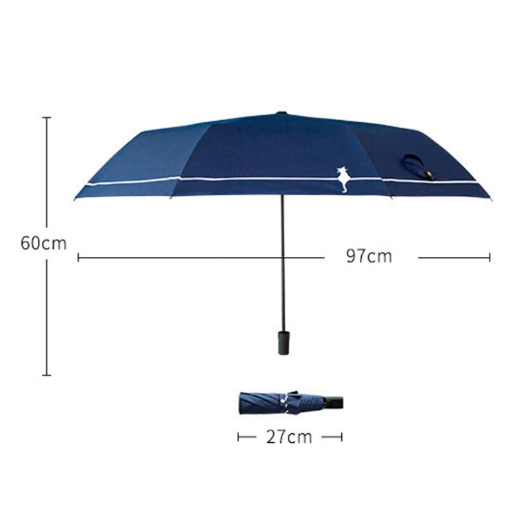 Navy umbrella with central frame and white cat stripe print