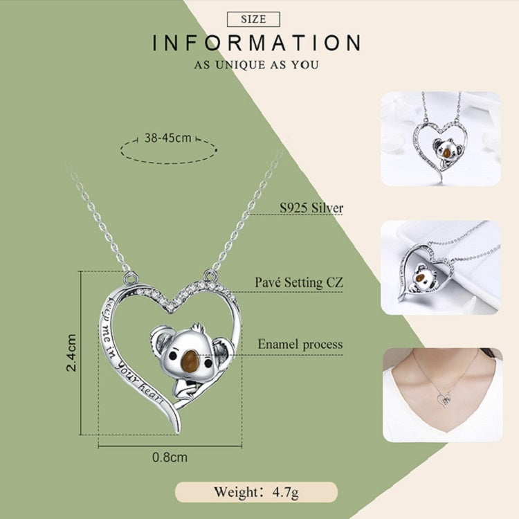 Koala heart pendant necklace in 925 sterling silver chain with enamel details