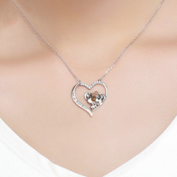 Sterling silver koala heart pendant necklace with enamel brown nose and crystal trim