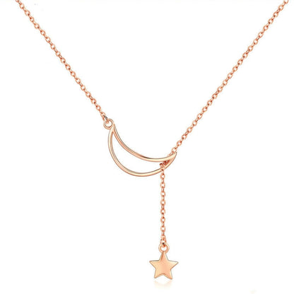 Rose-gold plated crescent and star pendant necklace on a fine chain