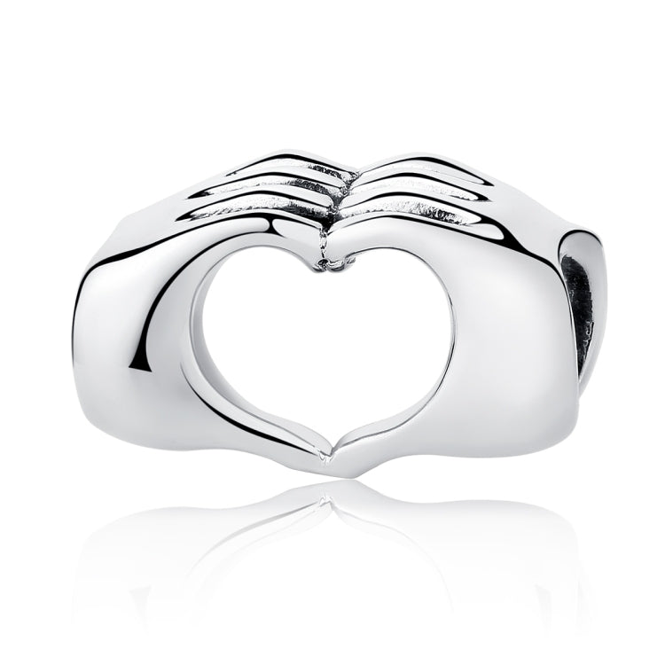 S925 sterling silver heart bead with holding-hands design and round threading hole