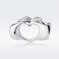 S925 sterling silver heart bead, holding-hands engraving, glossy round center opening