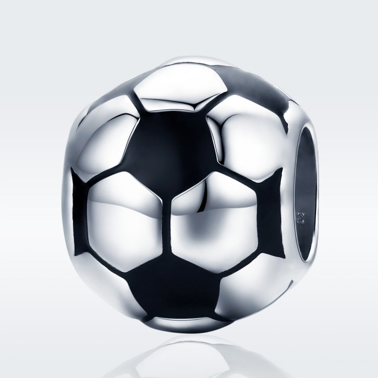 Side view soccer ball charm bead with black enamel and shiny silver finish