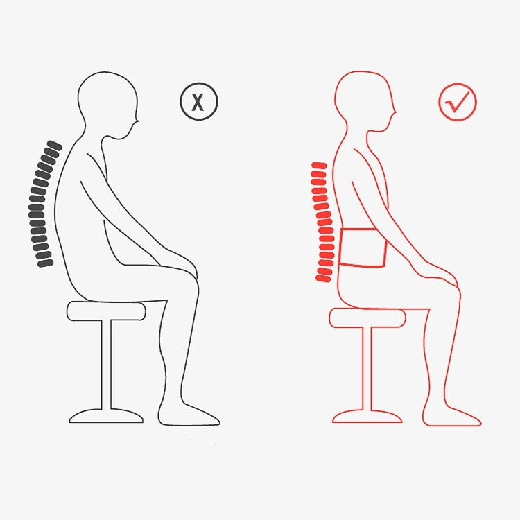Medical waist belt orthosis shown supporting the lower back during sitting and standing