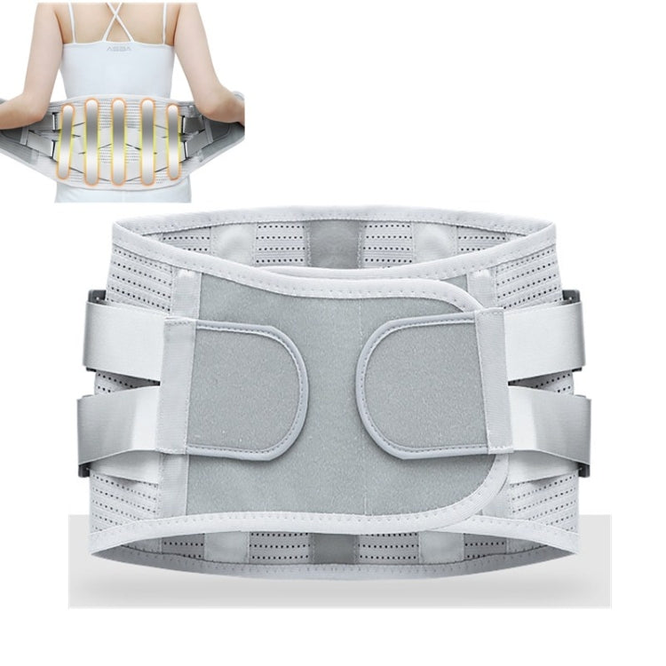 Gray medical waist belt orthosis front view with padded center panels and adjustable bands
