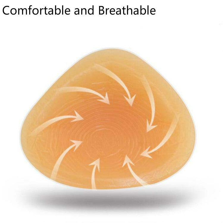 Triangular concave silicone breast prosthesis, smooth tan, airflow swirl arrows