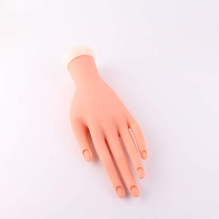 Positionable manicure practice artificial hand model, palm down with extended fingers.