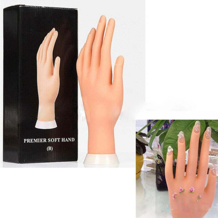Positionable manicure practice artificial hand model with wrist base and raised fingers.