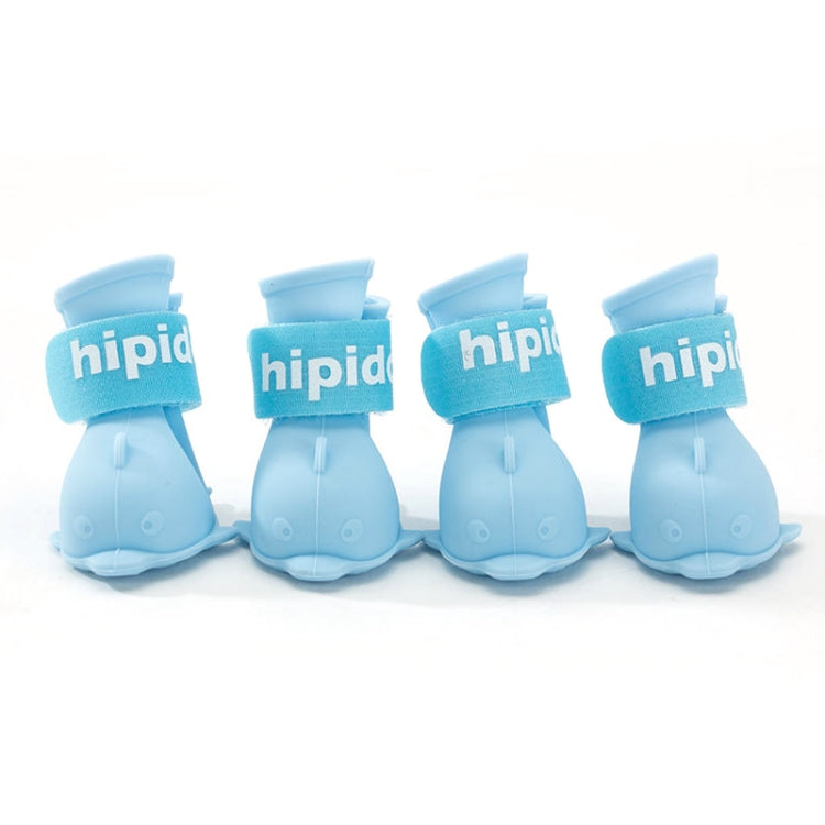 Pet silicone waterproof rain boots, blue set of 4 with hook-and-loop cuffs