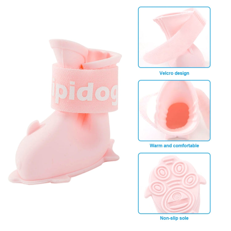 Pink silicone pet rain boots set of 4 with hook-and-loop cuffs and non-slip soles