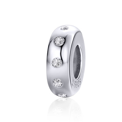 Sterling silver spacer bead charm with clear CZ stones and 925 stamp