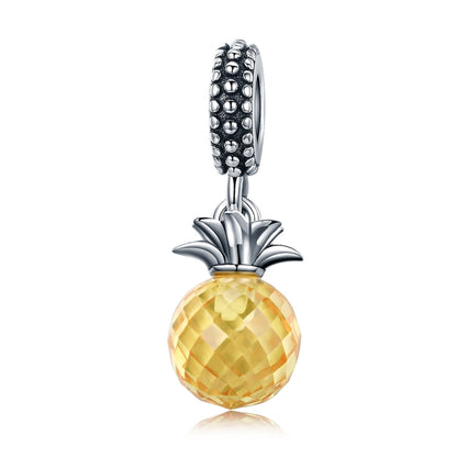 Sterling silver pineapple love pendant charm with faceted yellow pineapple bead