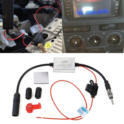 Car radio antenna amplifier module with wiring harness and dashboard connectors