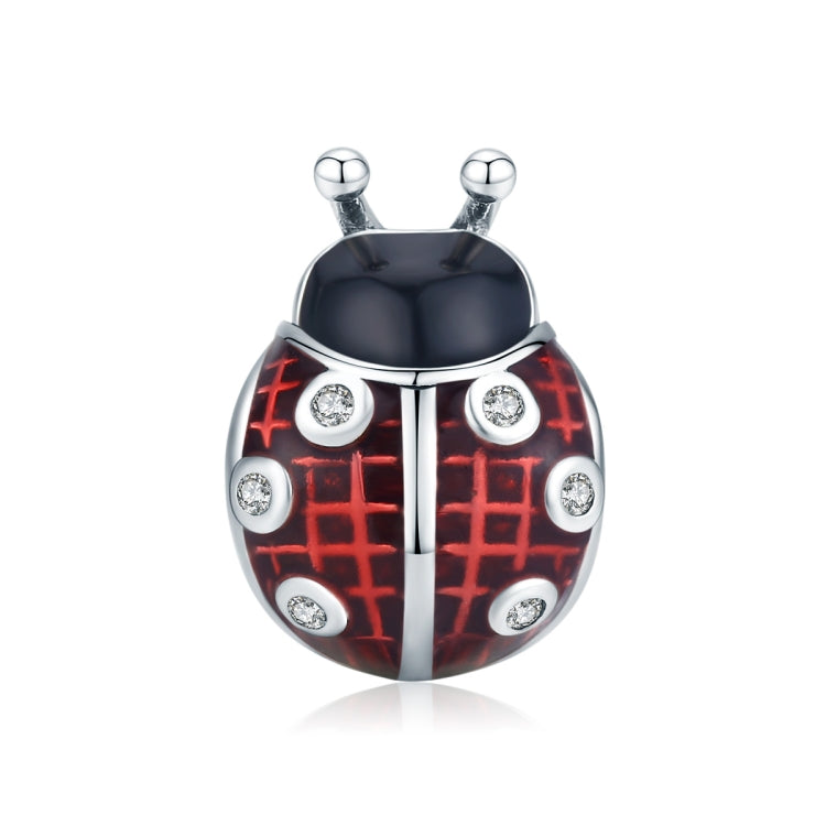 Oxidized silver ladybug pendant charm with red enamel and CZ stone accents
