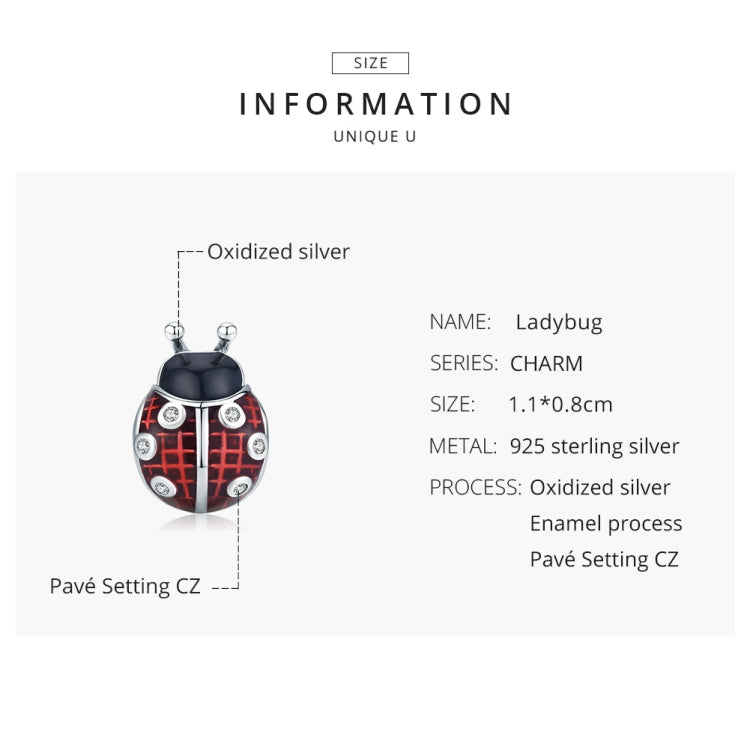 Sterling silver ladybug charm pendant with red enamel and pavé stones