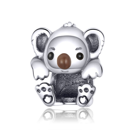 Baby koala animal bead charm in silver with brown nose and detailed ears
